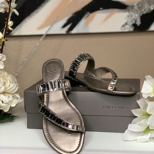Vince Camuto Leather Sandals w/Rhinestones - Pewter/Sliver